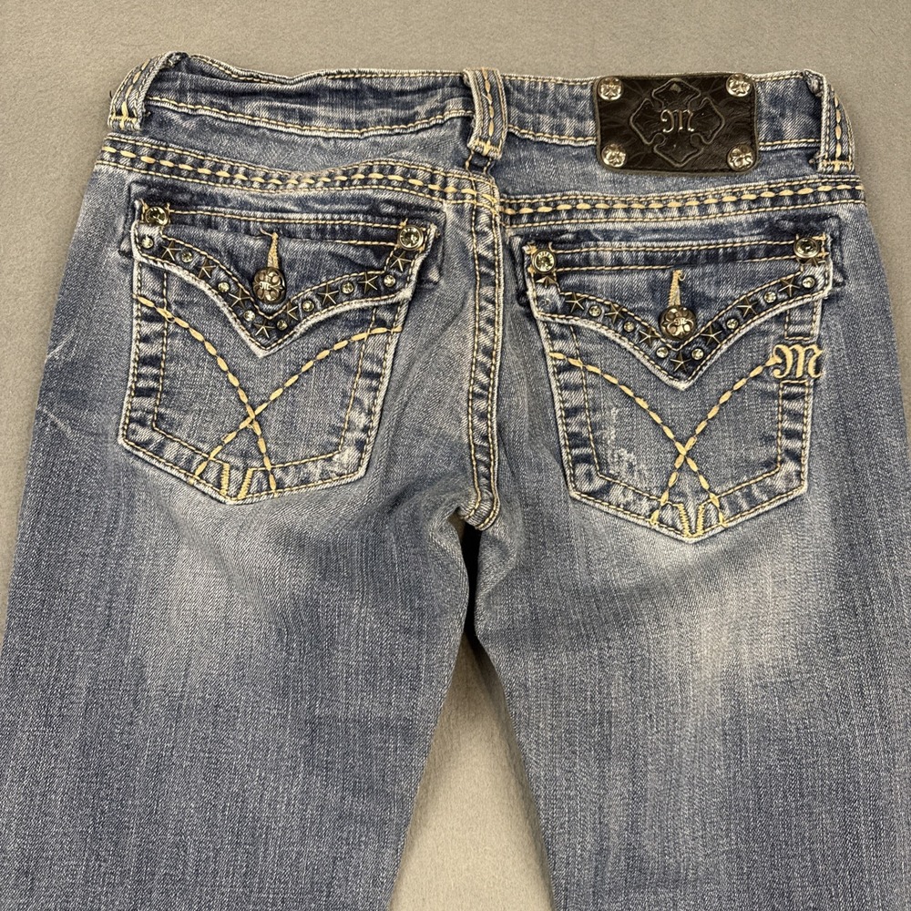 Miss Me jEANS wOMEN 27/33 boot jW5050B2 Y2K sTUDDEDsSTARS rHINESTONES wHISKERING